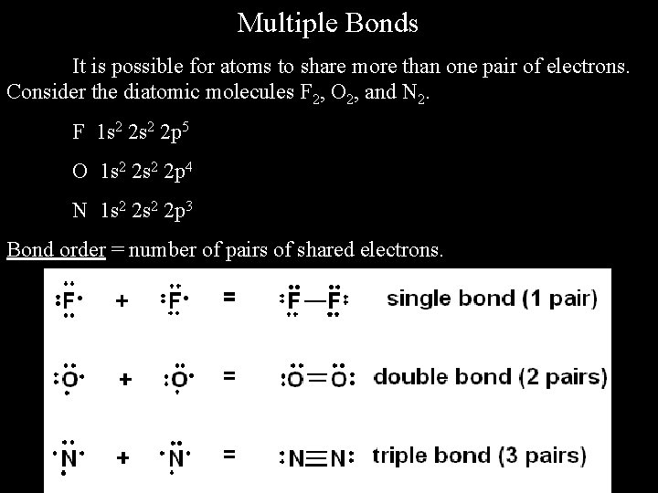 Multiple Bonds It is possible for atoms to share more than one pair of