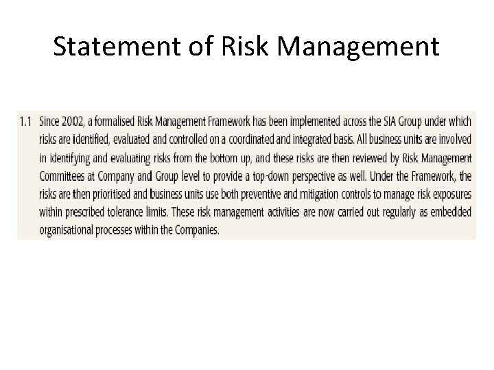 Statement of Risk Management 