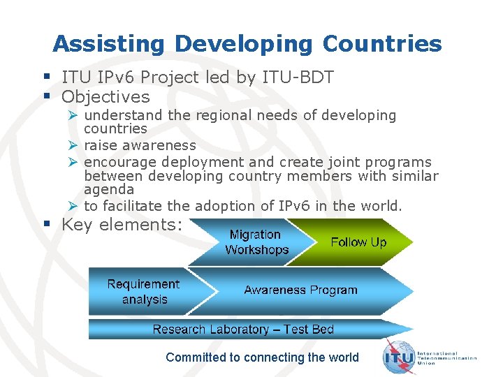 Assisting Developing Countries § ITU IPv 6 Project led by ITU-BDT § Objectives Ø