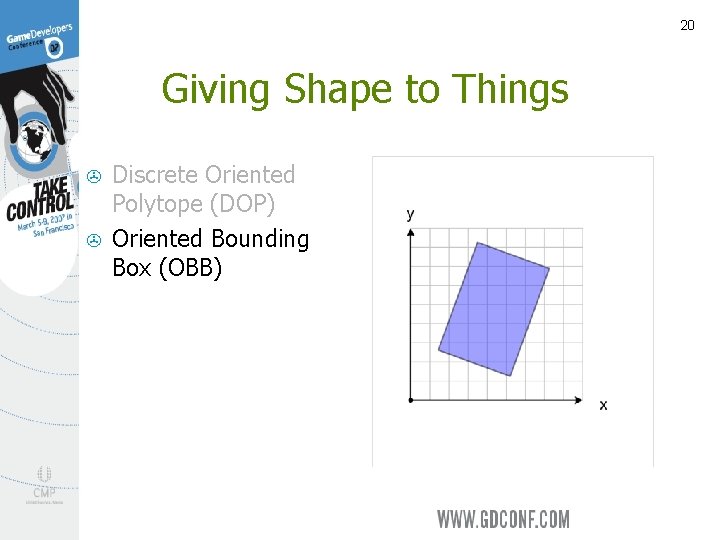 20 Giving Shape to Things > > Discrete Oriented Polytope (DOP) Oriented Bounding Box