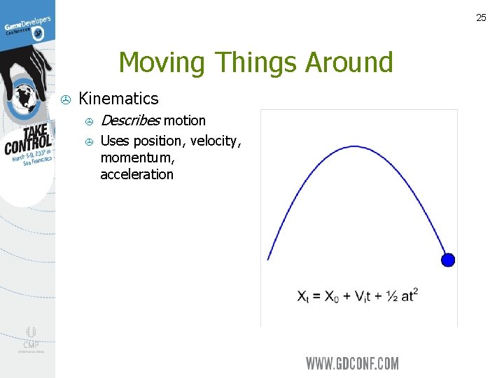 25 Moving Things Around > Kinematics > Describes motion > Uses position, velocity, momentum,