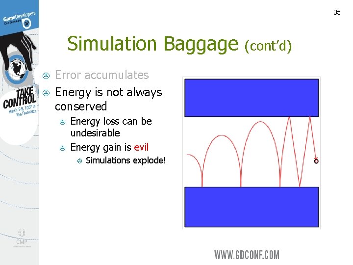 35 Simulation Baggage > > Error accumulates Energy is not always conserved > >