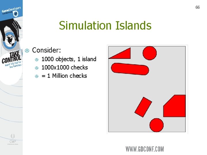 66 Simulation Islands > Consider: > > > 1000 objects, 1 island 1000 x