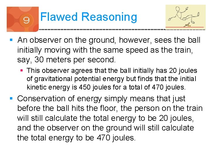 Flawed Reasoning § An observer on the ground, however, sees the ball initially moving