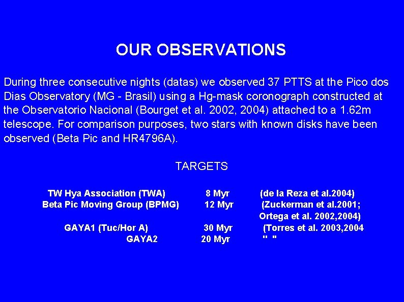 OUR OBSERVATIONS During three consecutive nights (datas) we observed 37 PTTS at the Pico