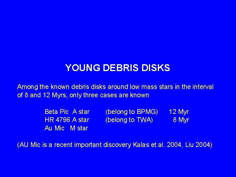 YOUNG DEBRIS DISKS Among the known debris disks around low mass stars in the
