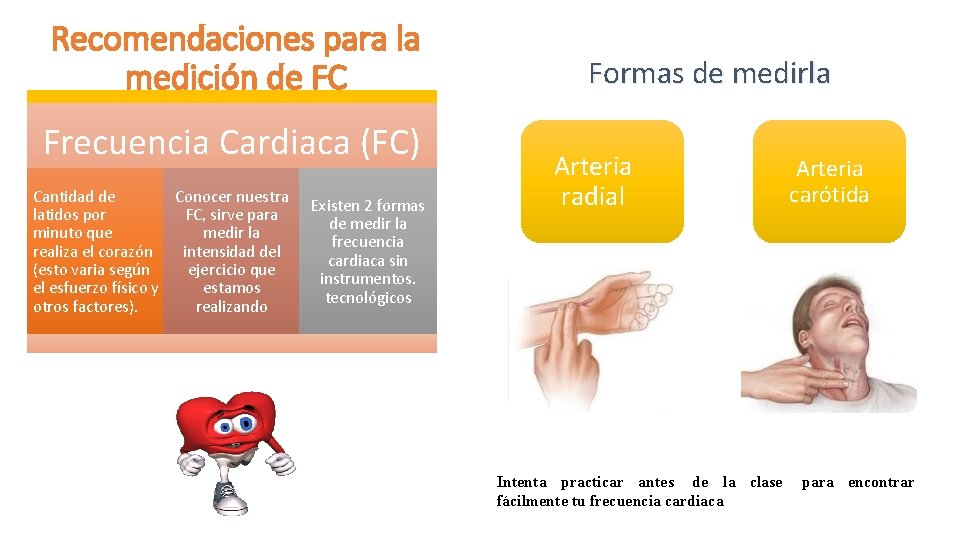 Recomendaciones para la medición de FC Frecuencia Cardiaca (FC) Cantidad de Conocer nuestra latidos