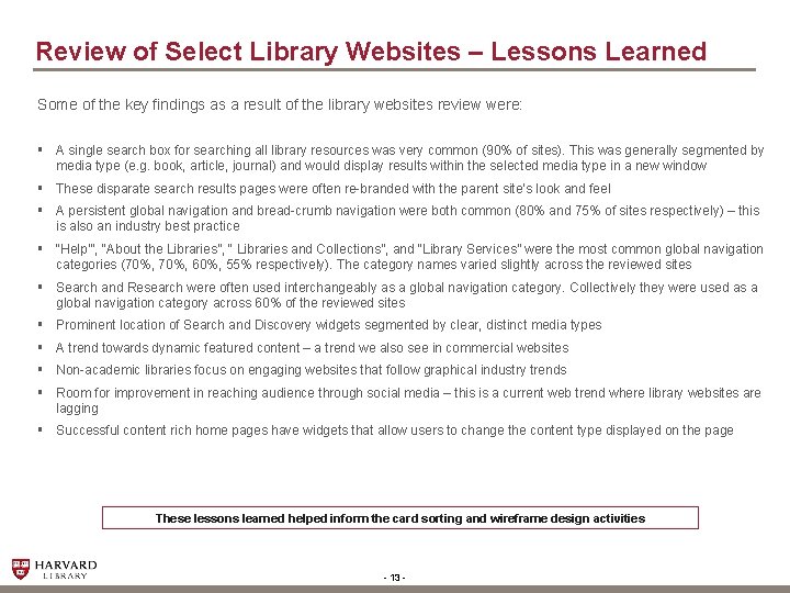 Review of Select Library Websites – Lessons Learned Some of the key findings as