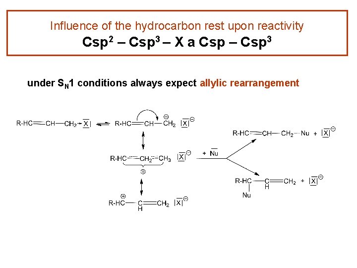 Influence of the hydrocarbon rest upon reactivity Csp 2 – Csp 3 – X