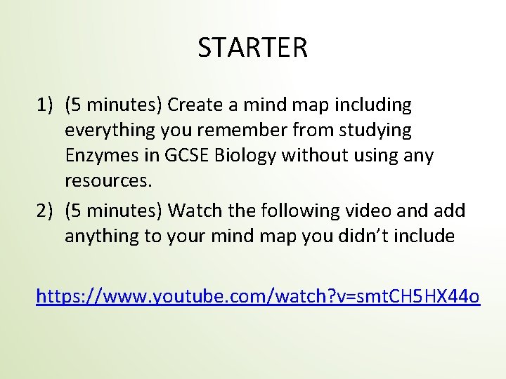 STARTER 1) (5 minutes) Create a mind map including everything you remember from studying