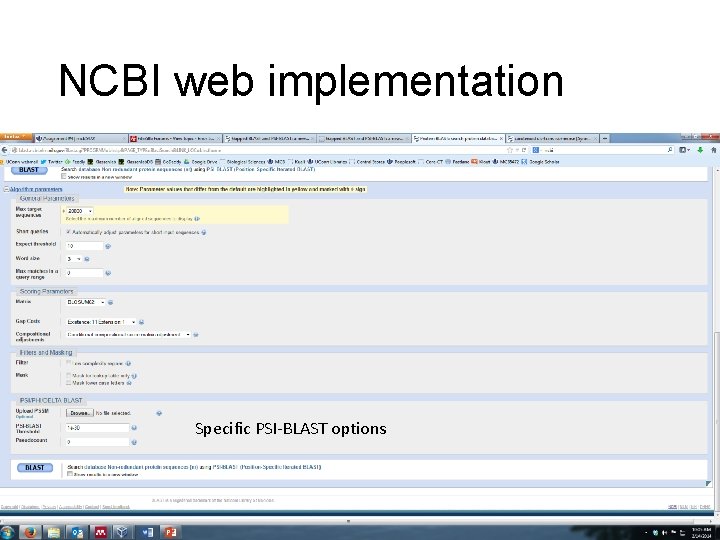 NCBI web implementation Specific PSI-BLAST options 