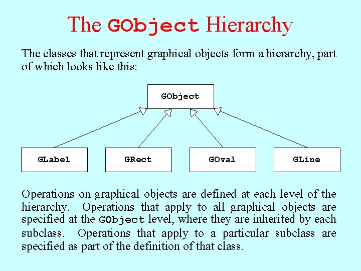 The GObject Hierarchy The classes that represent graphical objects form a hierarchy, part of The GObject Hierarchy The classes that represent graphical objects form a hierarchy, part of