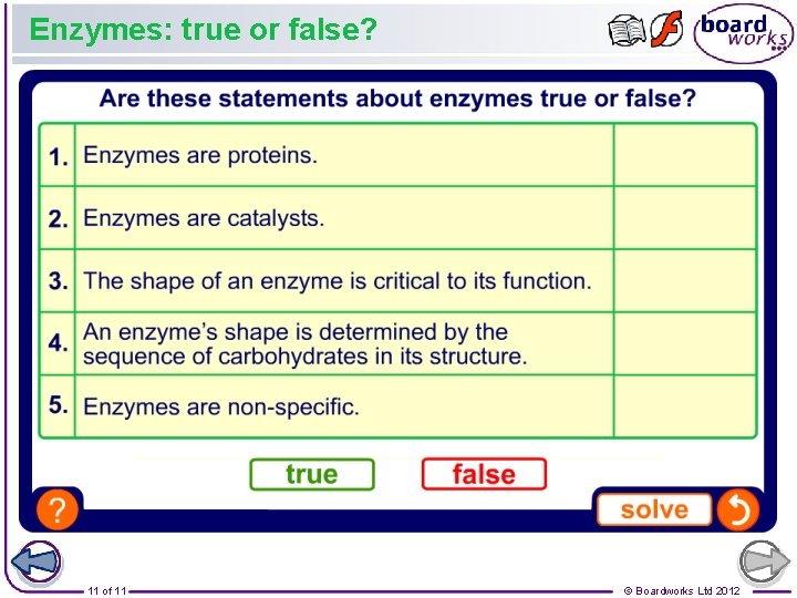 Enzymes: true or false? 11 of 11 © Boardworks Ltd 2012 