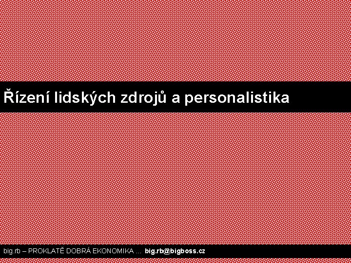 Řízení lidských zdrojů a personalistika big. rb – PROKLATĚ DOBRÁ EKONOMIKA … big. rb@bigboss.