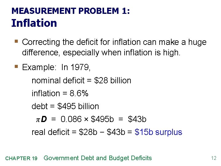 MEASUREMENT PROBLEM 1: Inflation § Correcting the deficit for inflation can make a huge
