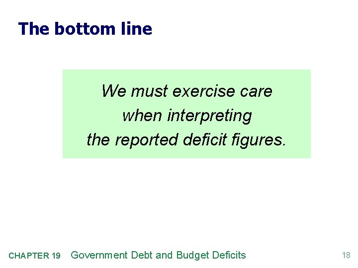The bottom line We must exercise care when interpreting the reported deficit figures. CHAPTER