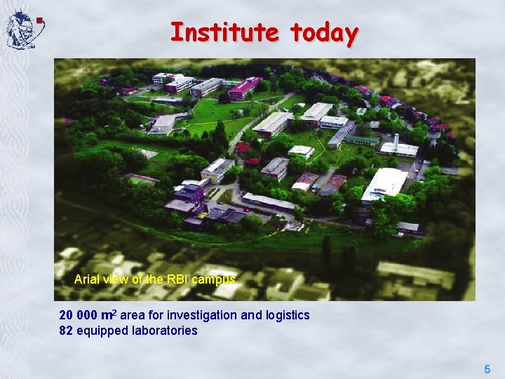 Institute today Arial view of the RBI campus 20 000 m 2 area for