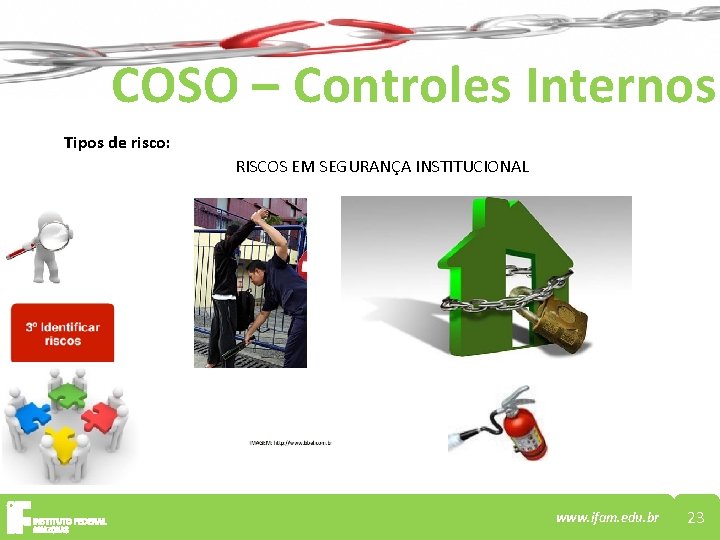 COSO – Controles Internos Tipos de risco: RISCOS EM SEGURANÇA INSTITUCIONAL www. ifam. edu.