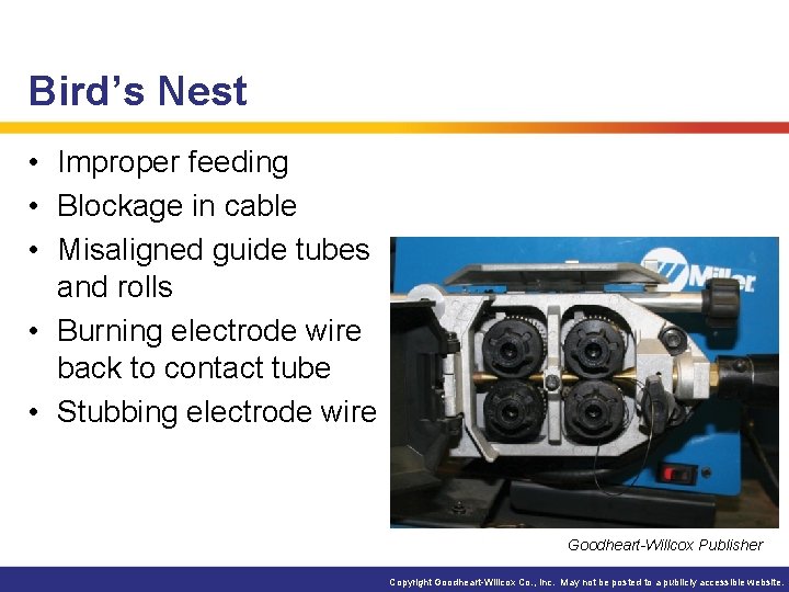 Bird’s Nest • Improper feeding • Blockage in cable • Misaligned guide tubes and