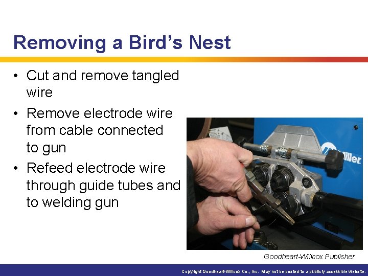 Removing a Bird’s Nest • Cut and remove tangled wire • Remove electrode wire
