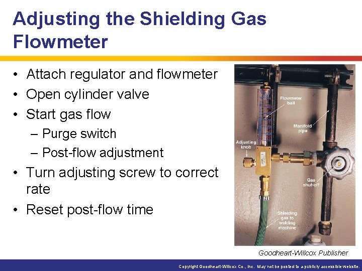 Adjusting the Shielding Gas Flowmeter • Attach regulator and flowmeter • Open cylinder valve