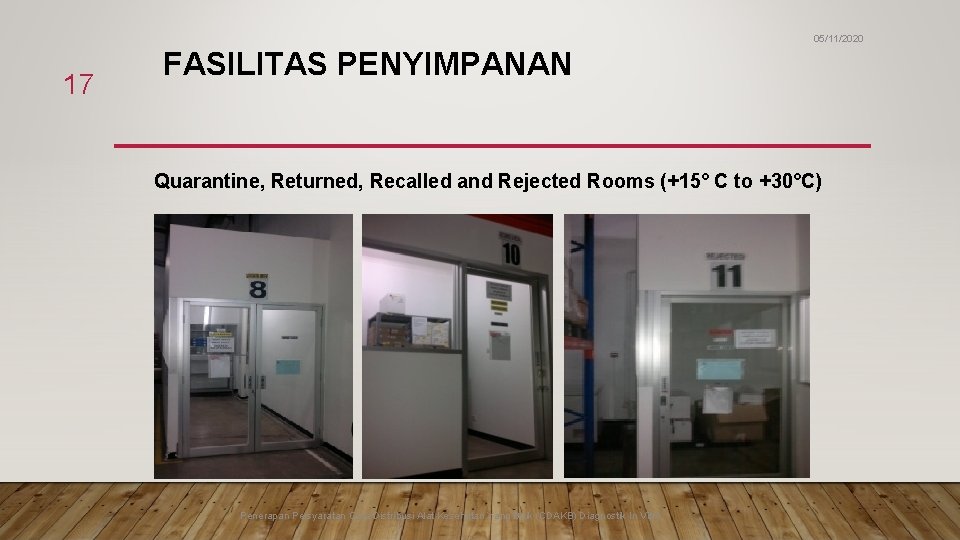 05/11/2020 17 FASILITAS PENYIMPANAN Quarantine, Returned, Recalled and Rejected Rooms (+15° C to +30°C)