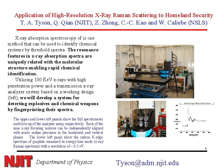 Application of High-Resolution X-Ray Raman Scattering to Homeland Security T. A. Tyson, Q. Qian