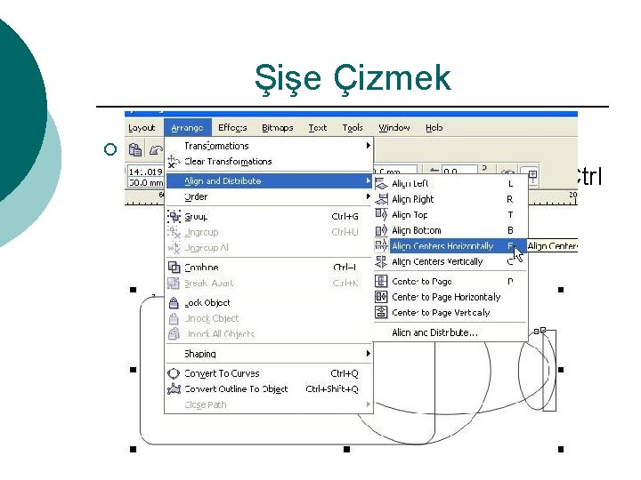 Şişe Çizmek ¡ Daha sonra bunların aynı doğrultuda olmalarını sağlamak için tümünü seçip (Ctrl