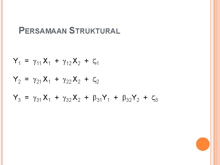 PERSAMAAN STRUKTURAL Y 1 = 11 X 1 + 12 X 2 + 1