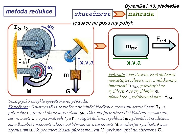 Dynamika I, 10. přednáška metoda redukce skutečnost redukce na posuvný pohyb w 2 I