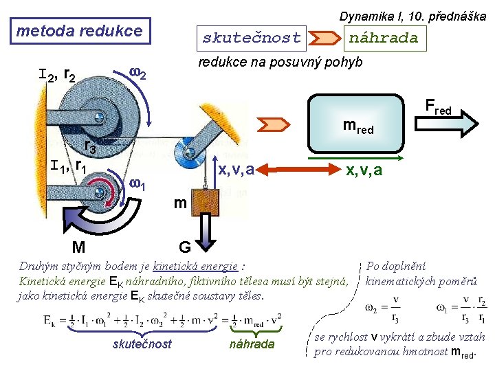 Dynamika I, 10. přednáška metoda redukce skutečnost redukce na posuvný pohyb w 2 I