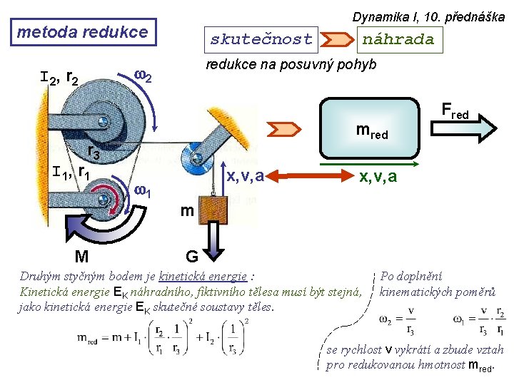 Dynamika I, 10. přednáška metoda redukce skutečnost redukce na posuvný pohyb w 2 I