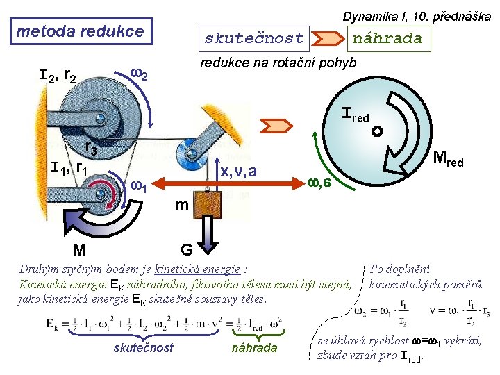 Dynamika I, 10. přednáška metoda redukce skutečnost redukce na rotační pohyb w 2 I