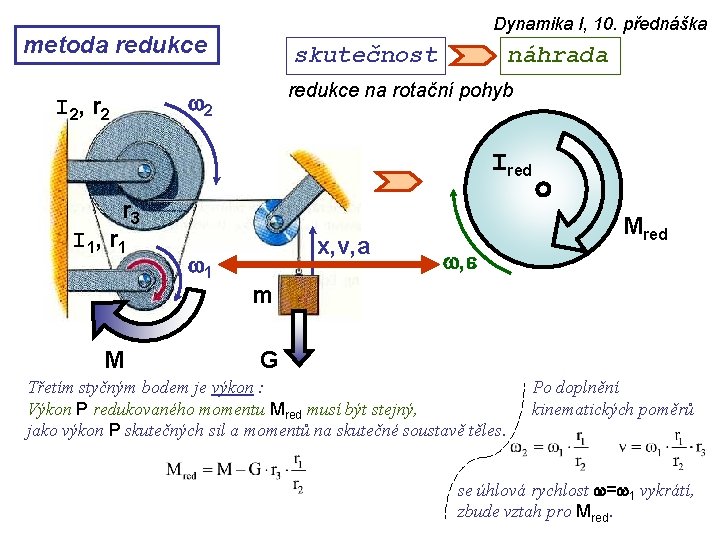 Dynamika I, 10. přednáška metoda redukce skutečnost redukce na rotační pohyb w 2 I