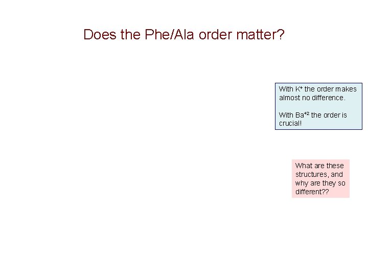 Does the Phe/Ala order matter? With K+ the order makes almost no difference. With