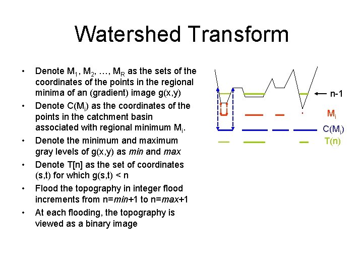 Watershed Transform • • • Denote M 1, M 2, …, MR as the Watershed Transform • • • Denote M 1, M 2, …, MR as the