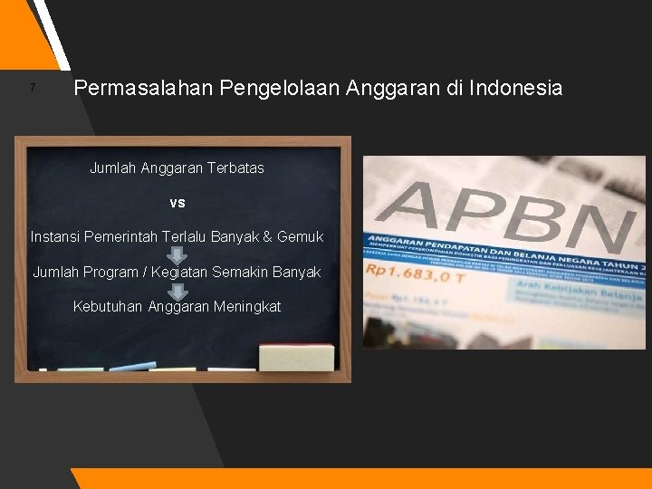 7 Permasalahan Pengelolaan Anggaran di Indonesia Jumlah Anggaran Terbatas vs Instansi Pemerintah Terlalu Banyak