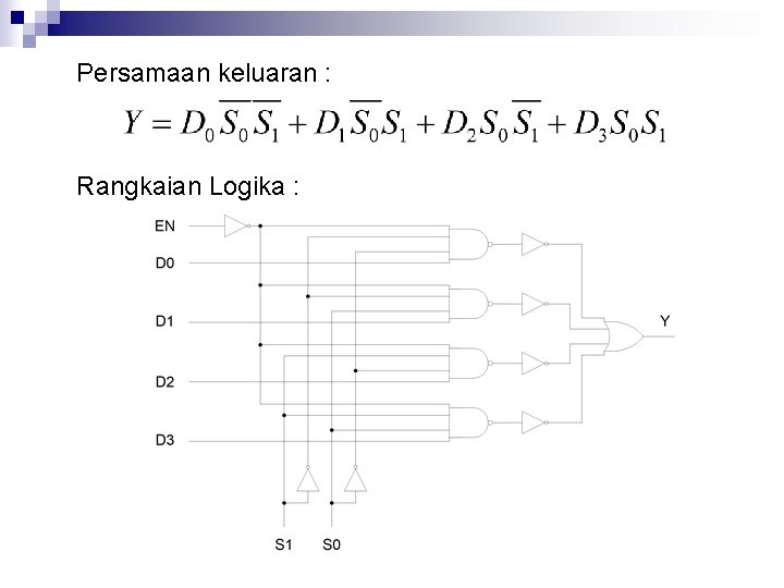 Persamaan keluaran : Rangkaian Logika : 