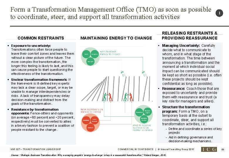 Form a Transformation Management Office (TMO) as soon as possible to coordinate, steer, and