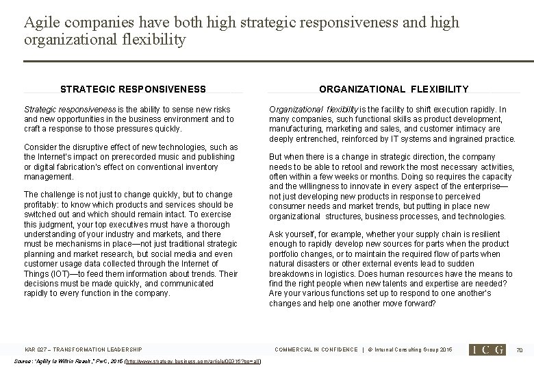 Agile companies have both high strategic responsiveness and high organizational flexibility STRATEGIC RESPONSIVENESS Strategic