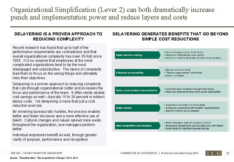 Organizational Simplification (Lever 2) can both dramatically increase punch and implementation power and reduce