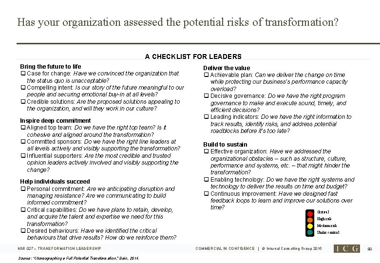 Has your organization assessed the potential risks of transformation? A CHECKLIST FOR LEADERS Bring