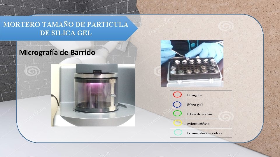 MORTERO TAMAÑO DE PARTÍCULA DE SILICA GEL Micrografía de Barrido 