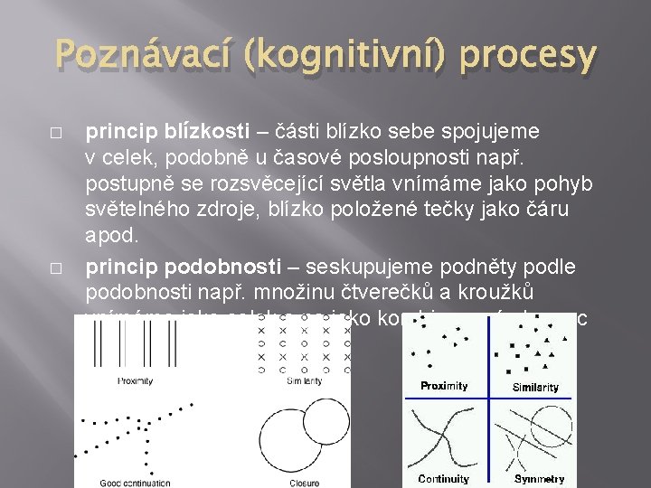 Poznávací (kognitivní) procesy � � princip blízkosti – části blízko sebe spojujeme v celek,