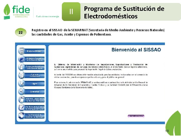 II 22 Programa de Sustitución de Electrodomésticos Registro en el SISSAO de la SEMARNAT