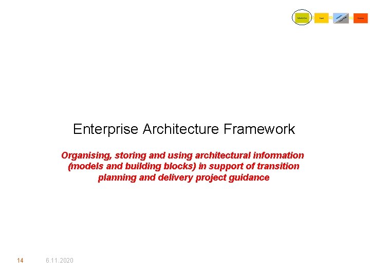 Enterprise Architecture Framework Organising, storing and using architectural information (models and building blocks) in