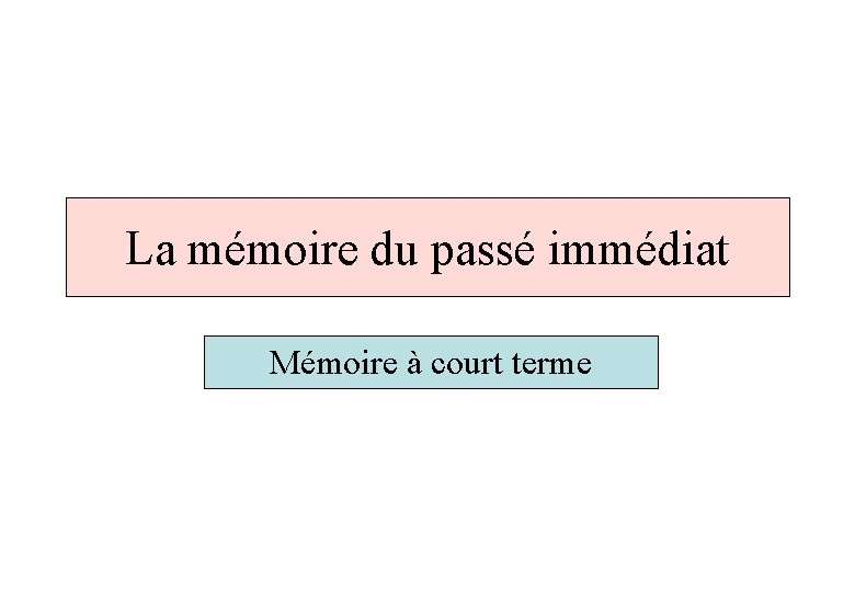 La mémoire du passé immédiat Mémoire à court terme 