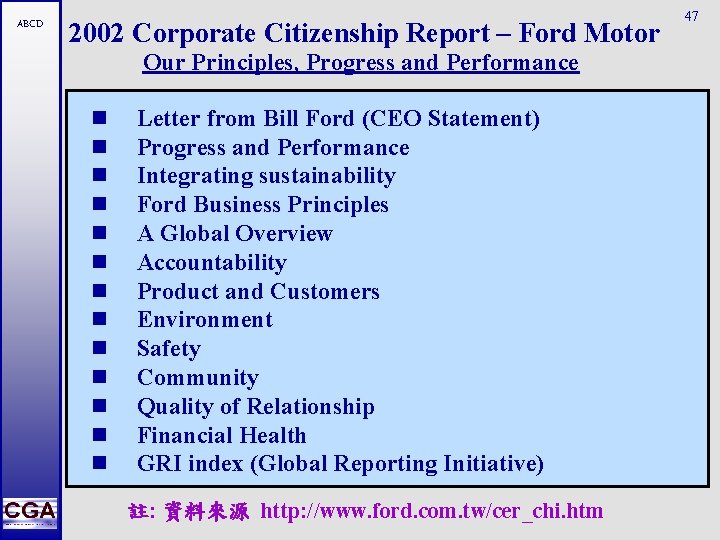 ABCD 2002 Corporate Citizenship Report – Ford Motor Our Principles, Progress and Performance g