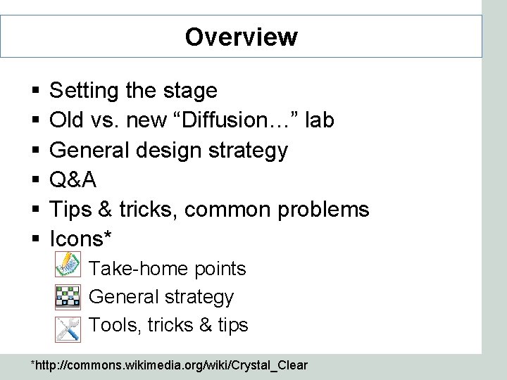 Overview § § § Setting the stage Old vs. new “Diffusion…” lab General design