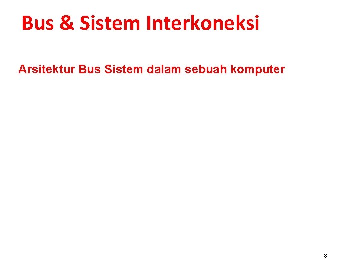 Bus & Sistem Interkoneksi Arsitektur Bus Sistem dalam sebuah komputer 8 